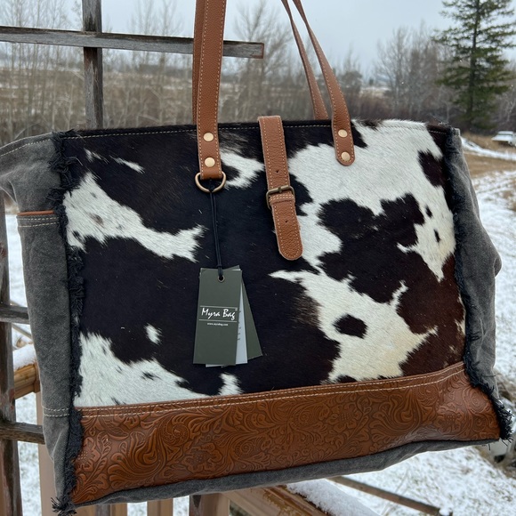 Myra Bag Handbags - New🔥Myra Bag Cowhide Canvas Leather Weekender Travel XL extra large tote beach